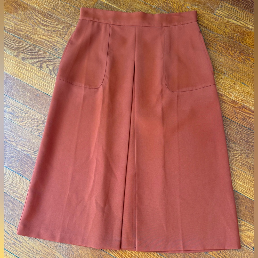 Copper Red Orange/ Brown Midi Skirt w/ Pockets